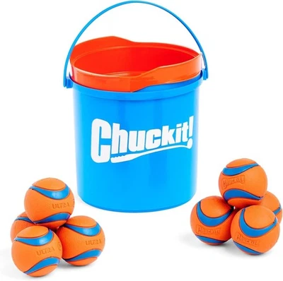 Chuckit! Ultra Ball Fetch Toy with Bucket, 8 Medium 2.5" Balls, Dogs 20-60 lb