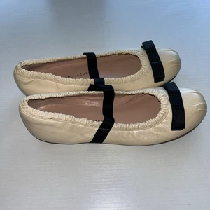 Marc by Marc Jacobs 37.5 Cream Satin Ballet Flats Mary Jane Shoes Bow Ruched - Picture 1 of 10
