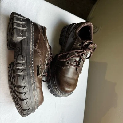 Zapatos con suela Oxford gruesa de cuero marrón Bongo vintage raros Y2K talla 7 Foto 1 de 4