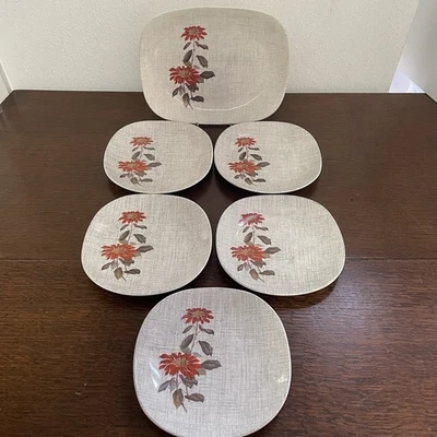 Vintage 1950s J&G Meakin Sol Flamenco' Red Set Of 5 Tea Plates 1 xSandwich Plate - Image 1 of 4