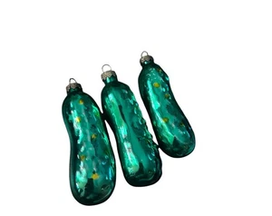 Menge 3 grüne Gurke mundgeblasen Kunst Glas Weihnachtsschmuck - Bild 1 von 11