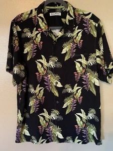 Camicia uomo Tommy Bahama nera floreale seta hawaiana taglia L - Foto 1 di 5