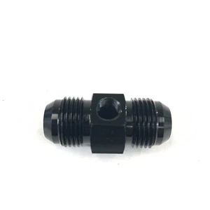 Aluminum Fitting 10AN Male to 10AN Male Straight with 1/8NPT Gauge port Black - Picture 1 of 8