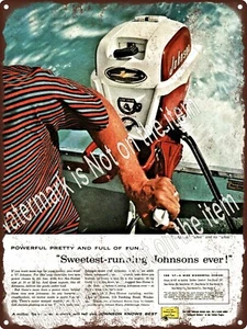 1957 Johnson Außenborder Motorboot 7 1/2 PS Man Cave Blechschild 9x12" A482 - Bild 1 von 1
