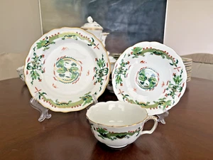 Meissen Reicher Green Dragon Trio Tea Set w/Red Gold accent CUP/SAUCER/PLATE EUC - Picture 1 of 16