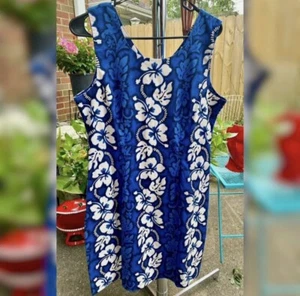 Vestido recto hawaiano azul vintage de KY’s - Hecho en Hawai - Talla 2X - Tiki - Imagen 1 de 3