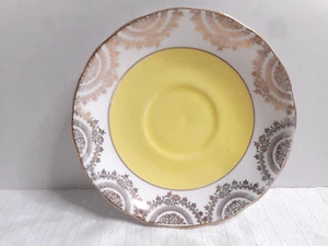 Bone China Saucer VTG Yellow & White Gold Royal Vale Gilt Design ENGLAND 5 1/2" - Picture 1 of 5