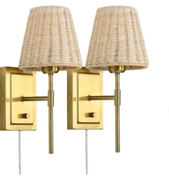 WINGBO Wall Sconce Rattan Wrapped Lamp Set of 2, Light Gold  - Image 1 of 4