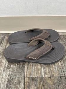 Crocs Flip Flops Mens 7 Tan Brown Santa Cruz Canvas Y2 - Picture 1 of 7
