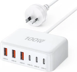 USB C Fast Charger 100W Portable Charging Station Hub 6 Port Gan Wall Charger - Picture 1 of 9