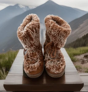 Faux Fur Lace Up Winter Ankle Boots Snow Outdoors Furry - Picture 1 of 14