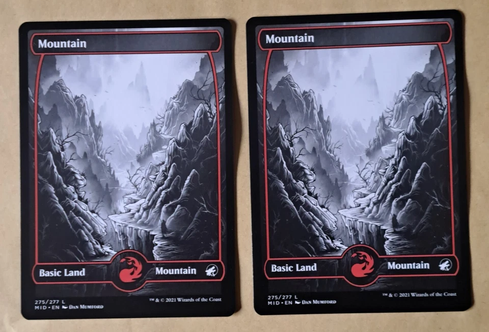 2x Mountain 275 Full Art - MTG Innistrad: Midnight Hunt MID Land Near Mint - Imagen 1 de 1