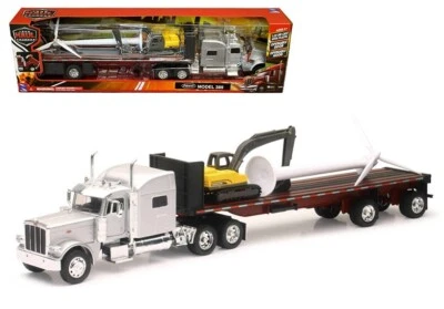 New Ray 1/32 Peterbilt 389 Semi & Excavator & Wind Turbine Silver SS-10333B - Image 1 of 3