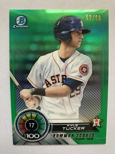 2018 BOWMAN CHROME KYLE TUCKER SCOUTS TOP 100 Green Refractor #/99 ASTROS ROOKIE