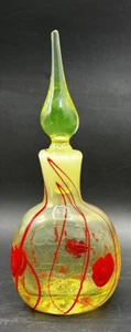 2002 Gibson Crackle Glass Hanging Hearts Vaseline Opalescent Perfume Bottle ~7" - Picture 1 of 21