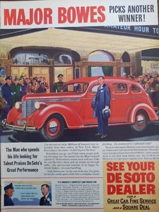Oldtimer DeSoto Automobil Printanzeige 1938 mit Major Bowes rotem Fahrzeug - Bild 1 von 1