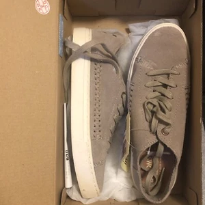 TOMS Lenox Desert Taupe Suede Woven Panel Sneaker Size 5 - Picture 1 of 6