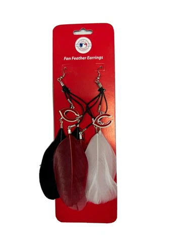 Cincinnati Reds MLB Dangle Fan Feather Earrings Team Colors Cover