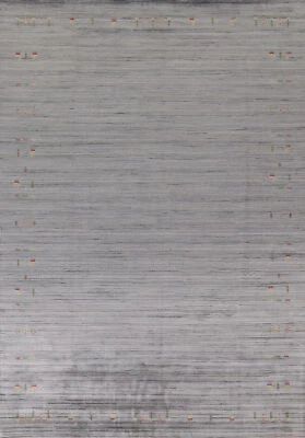 Tribal Gray Gabbeh Wool Bordered Living Room Area Rug 9'x12' Handmade Carpet - Image 1 of 4