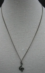 Silver/Pewter Music Note G Treble Clef Pendant Necklace with Chain 16" EUC - Picture 1 of 4