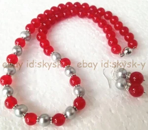 Encantador conjunto de joyas collar de perlas cultivadas de plata de 7-8 mm de jade rojo de 8 mm - Imagen 1 de 12