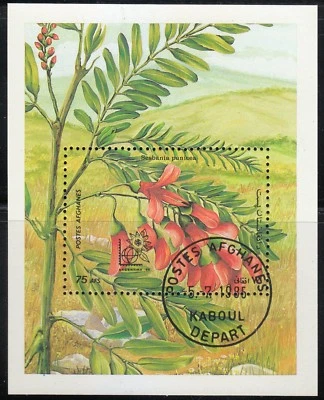 Afghanistan 1985 CTO NH Sc 1153 Souvenir Sheet. Sesbania. ARGENTINA ’85. Medical - Image 1 of 2