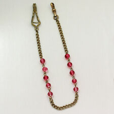 Swank Silver Tone & Pink Bead 11 Inch Long Vintage Pocket Watch Chain