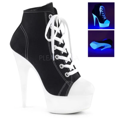 6" Black White Platform Sneaker Tennis Shoes Boots Referee Gogo Stripper Heels - Image 1 of 2