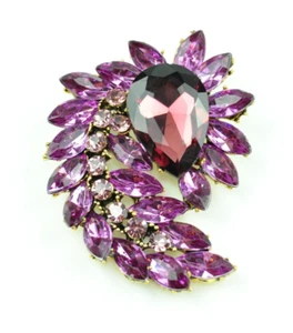 Large Purple crystal Rhinestone flower brooches pins for Bridal Woman's Gift - Picture 1 of 6