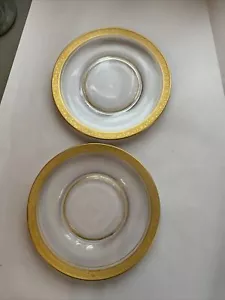 Tiffin Franciscan MINTON Set of 2 Gold Encrusted Clear Glass Luncheon Plates - Picture 1 of 6
