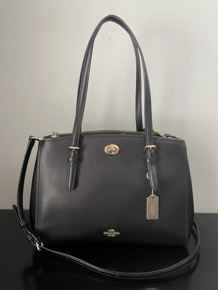 COACH Turnlock Carryall Crossbody Satchel Bag Black Leather w/ Brass Hardware - Image 1 of 4