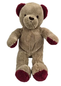 Brookstone NAP Teddy Bear Plush Tan Brown Red Burgundy Maroon Ears Feet 11.5” - Picture 1 of 5