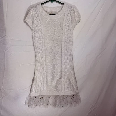 Vestido Cherokee para niñas tejido crema con dobladillo de encaje con brillo dorado en toda la talla M Foto 1 de 4