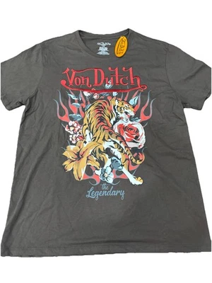 Von Dutch Camiseta Marrón Tigre, Flor, Logo Bordado, Hombre Talla Grande Nueva Con Etiquetas Foto 1 de 4