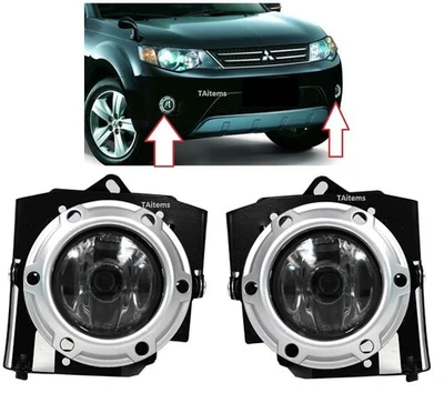 PAIR / SET FRONT FOG LIGHT LAMPS+ RING  FITS FOR MITSUBISHI OUTLANDER 2007-2012 - Image 1 of 4