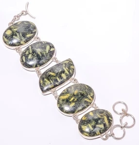 Natural Pinolith Jasper Gemstone Silver Plated Jewelry Bracelet 7.99" A342 - Picture 1 of 5