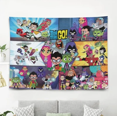 Настенный гобелен Teen Titans Go декор спальни общежития идеальный подарок на день рождения - Изображение 1 из 4