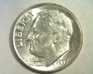 1957 ROOSEVELT DIME UNCIRCULATED UNC. NICE ORIGINAL COIN BOBS COIN FAST 99c SHIP - Picture 1 of 2