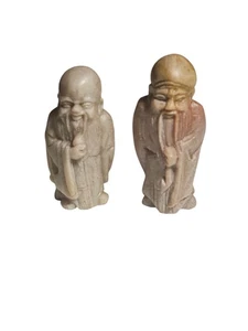 2 Chinese Carved Soapstone Shou Lao Wise Man Miniature Figurine 2.5" - Picture 1 of 3