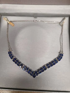 Oval Lab-Created Blue Sapphire and Diamond Accent Double Row Chevron Necklace in - Picture 1 of 3