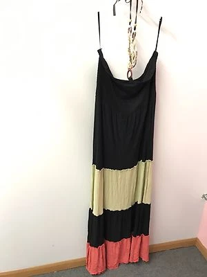 American Rag 2X Maxi Dress NWOT Beaded Halter Sun Dress Knit Color Block BEACH - Image 1 of 4