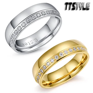 TTstyle 6mm Width .90 Carat CZ Eternity Stainless Steel Wedding Band Ring - Picture 1 of 3