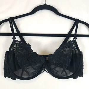 Vtg Y2K Victorias Secret Angels Bra 36D Unlined Sheer Black Underwire Stretched - Picture 1 of 13