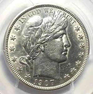 1907-P BARBER SILVER HALF DOLLAR, CLEANED, HIGH AU DETAIL PCGS FABULOUS COIN! - Picture 1 of 6