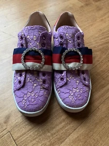 GUCCI  Pink Floral Print Slip-On Low Top Sneakers Size IT 37.5 - Picture 1 of 6