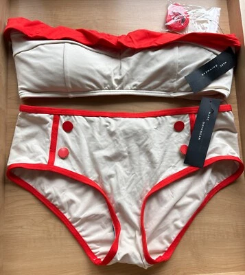 MARC BY MARC JACOBS CREAM ORANGE COLOR BLOCK BANDEAU TOP SWIMSUIT ~ L ~ NWT $174 - Image 1 of 4