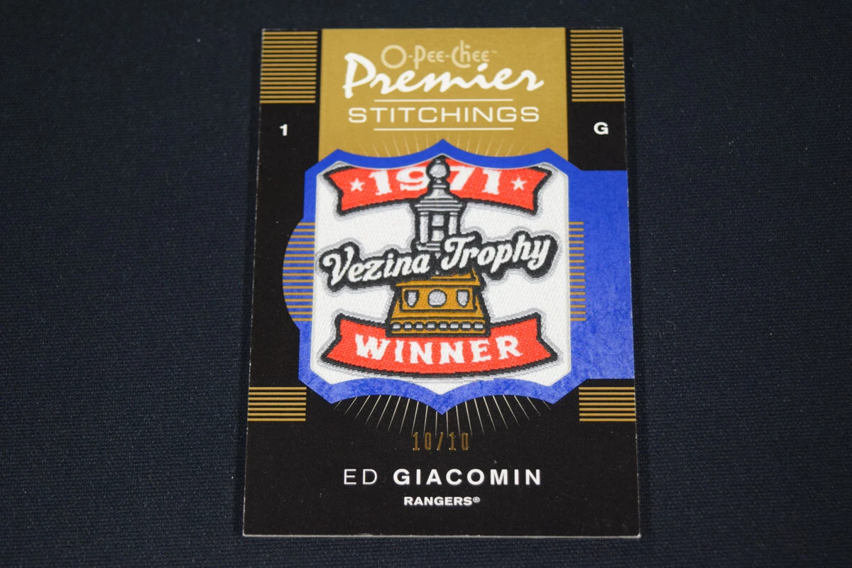 Ed Giacomin 2007-08 O-Pee-Chee Premier Stitchings Patch Variation Gold /10