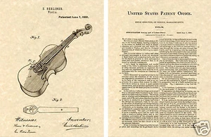 1881 Emile Berliner VIOLÍN PATENTE EE. UU. IMPRESIÓN ARTÍSTICA!!! Viola LISTA PARA ENMARCAR y COLGAR - Imagen 1 de 1
