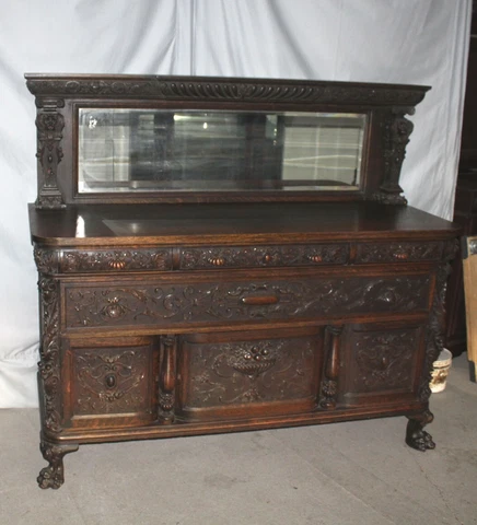 Antique Carved Oak Sideboard - original finish Cover