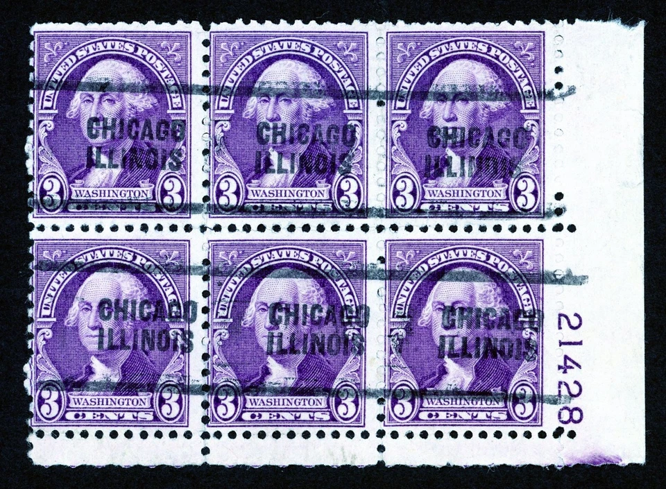 Stamps United States, Scott # 720 used plate block, precancelled Chicago - Image 1 of 1